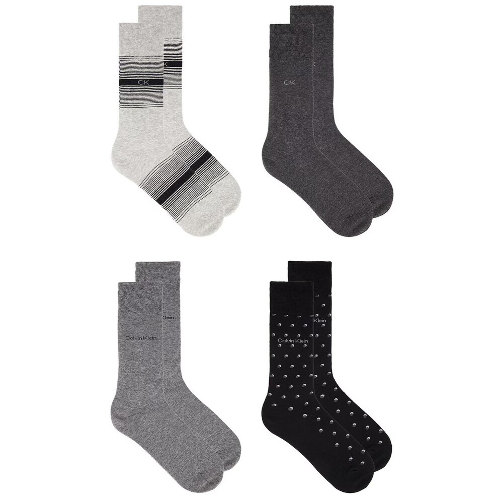 CALVIN KLEIN Crew Dress Socks Mens 4-Pack Gray Black Cotton Blend Logo